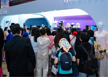 Crowd at Lingerie Apparel Trade Show Booth