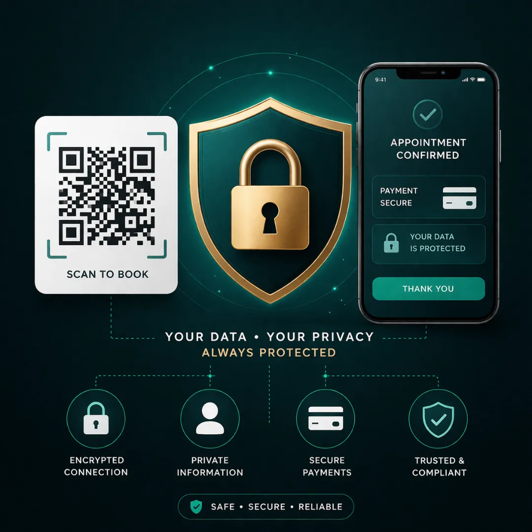 QR Booking System for On-site Beauty Service Reservation 5 Secure QR code reservation system protecting client data and payments